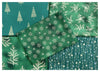 Fat Quarter Bundle - Christmas Green Metallic Gold Silver Snowflake Trees Fabric