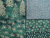 Fat Quarter Bundle - Christmas Green Metallic Gold Snowflake Trees Fabric