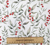Christmas Fabric - Red Berry & Leaf Print on Ivory Cotton Craft Material Xmas