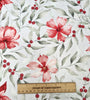 Christmas Cotton Fabric - Red Berries & Floral Print on Ivory Craft Material Xmas