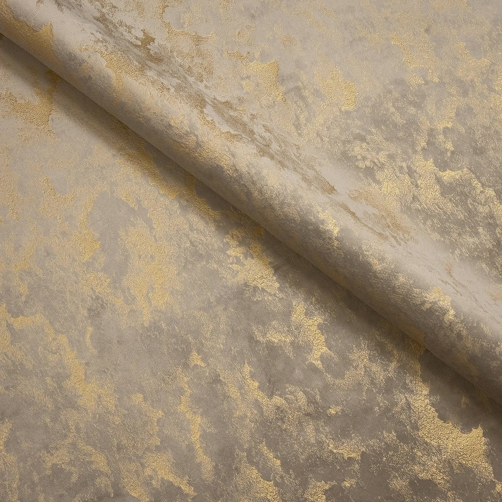 Upholstery Fabric - Avalon Marbled Velour Velvet - Mink & Gold