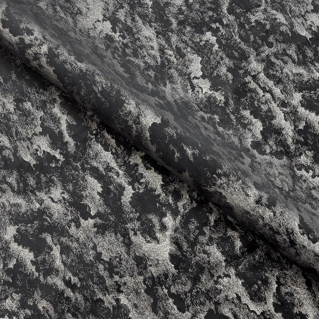 Upholstery Fabric - Avalon Marbled Velour Velvet - Ebony Black & Silver