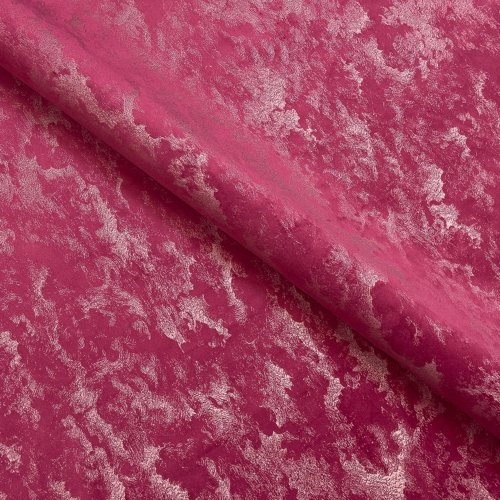 Upholstery Fabric - Avalon Marbled Velour Velvet - Raspberry Pink & Silver