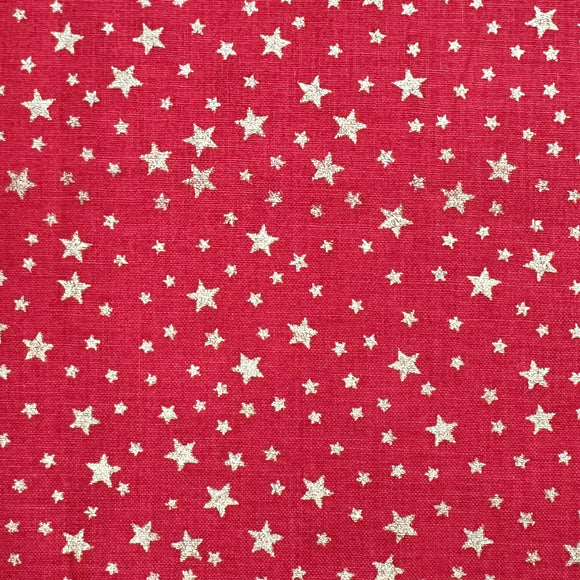 Christmas Fabric - Metallic Gold Stars on Red - Craft Fabric Material Metre