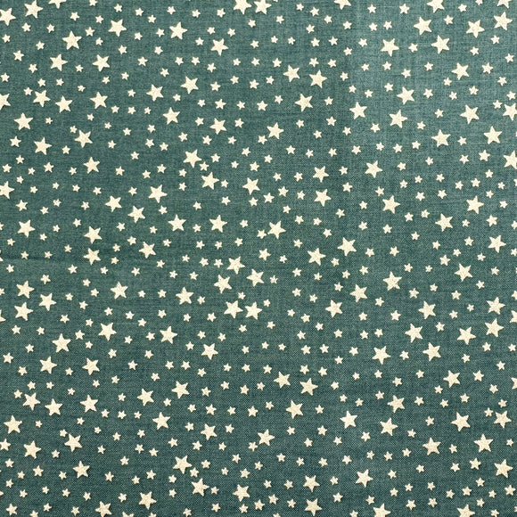 Christmas Fabric - Metallic Gold Stars on Green - Craft Fabric Material Metre