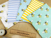 Fat Quarter Bundle - Pale Blue & Yellow Bumble Bees Mix Bunting Craft Fabric
