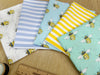 Fat Quarter Bundle - Pale Blue & Yellow Bumble Bees Mix Bunting Craft Fabric