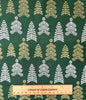 Christmas Fabric - Silver & Gold Glitter Christmas Trees on Green - 100% Cotton Fabric