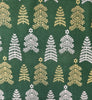 Christmas Fabric - Silver & Gold Glitter Christmas Trees on Green - 100% Cotton Fabric