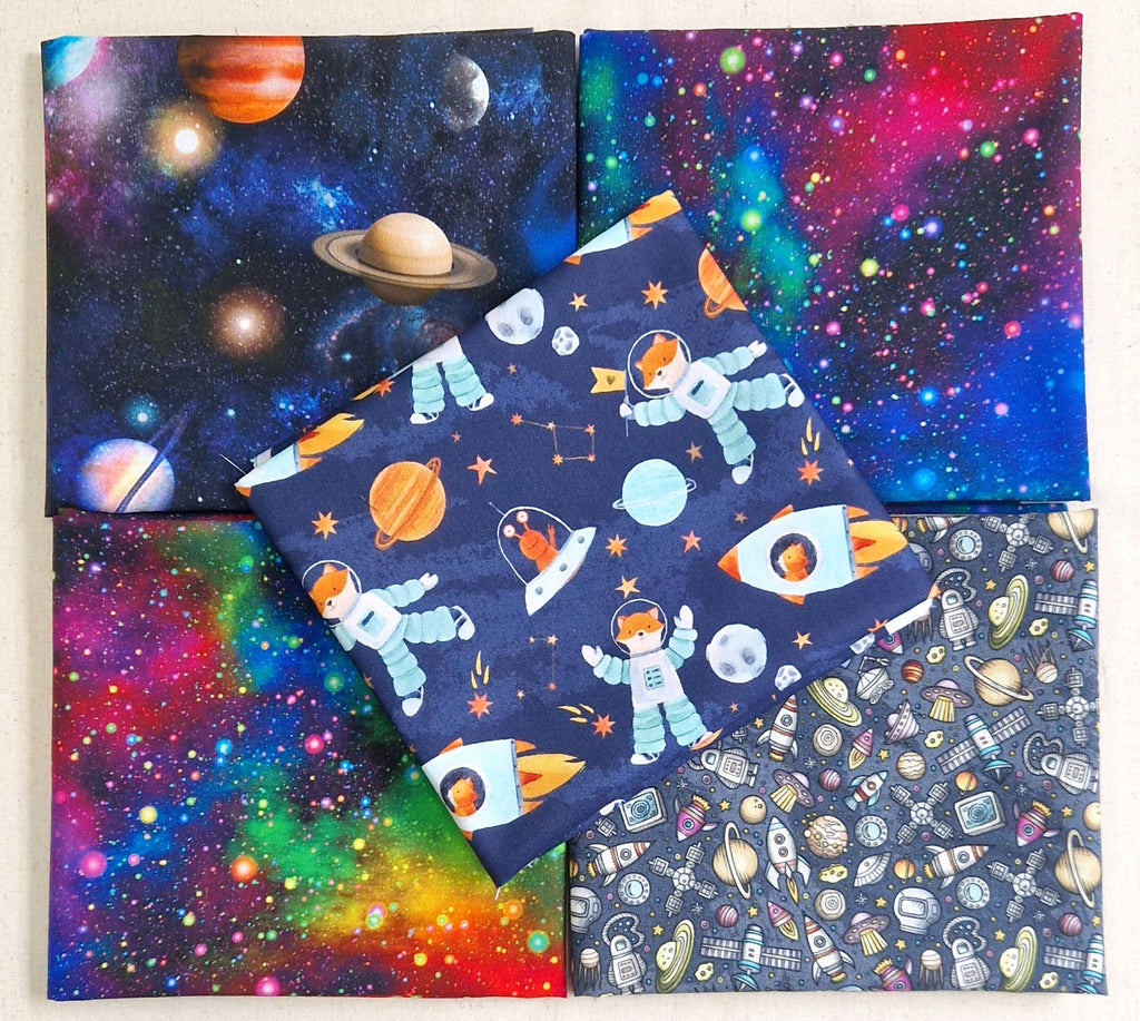 Fat Quarter Fabric Bundle - Outer Space - Spaceman - Astronaut - Planets - Galaxy Bunting Craft Fabric