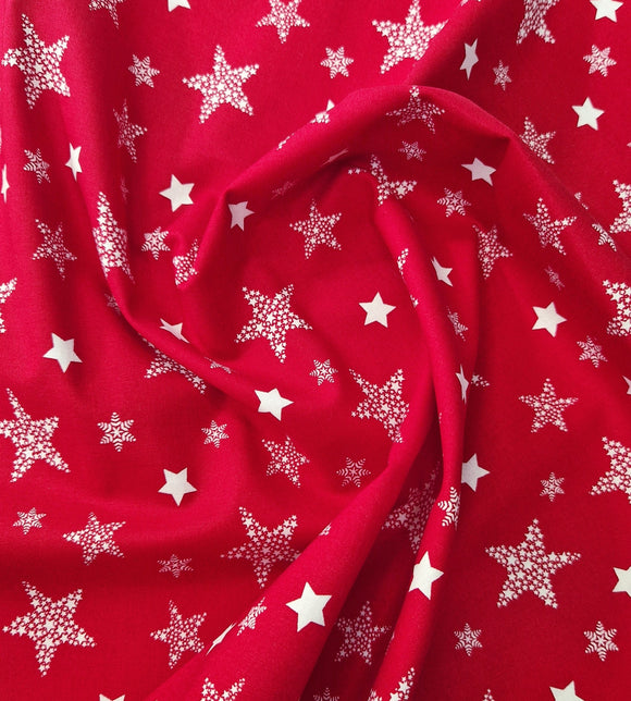 Christmas Fabric - Cream Stars on Red - 100% Cotton Fabric