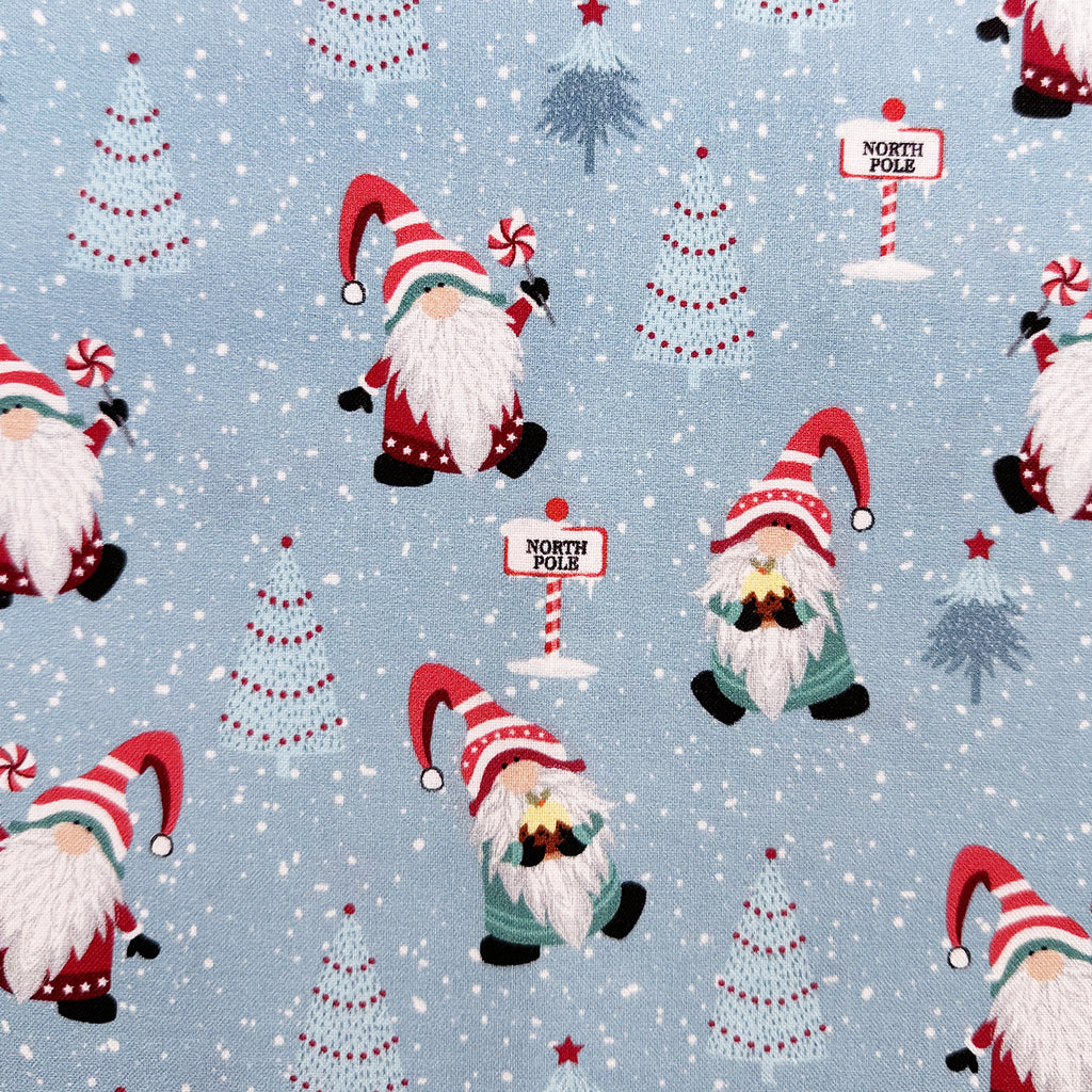 Nutex Fabric - Winter Santa Gonks - Blue Christmas Craft Fabric Material