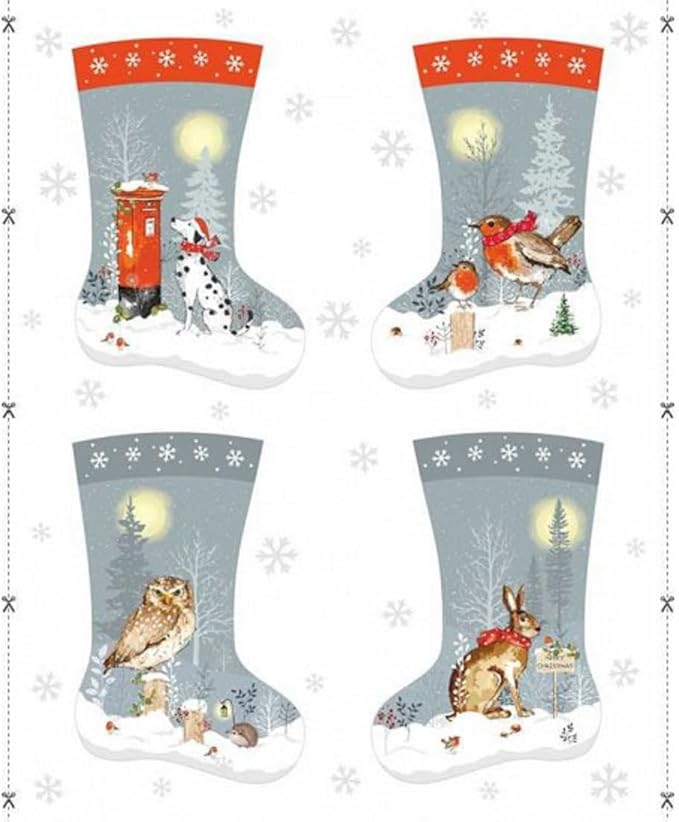 Nutex Fabric Winter Moon Stocking Panel Robin Owl Rabbit Dalmatian 100% Cotton