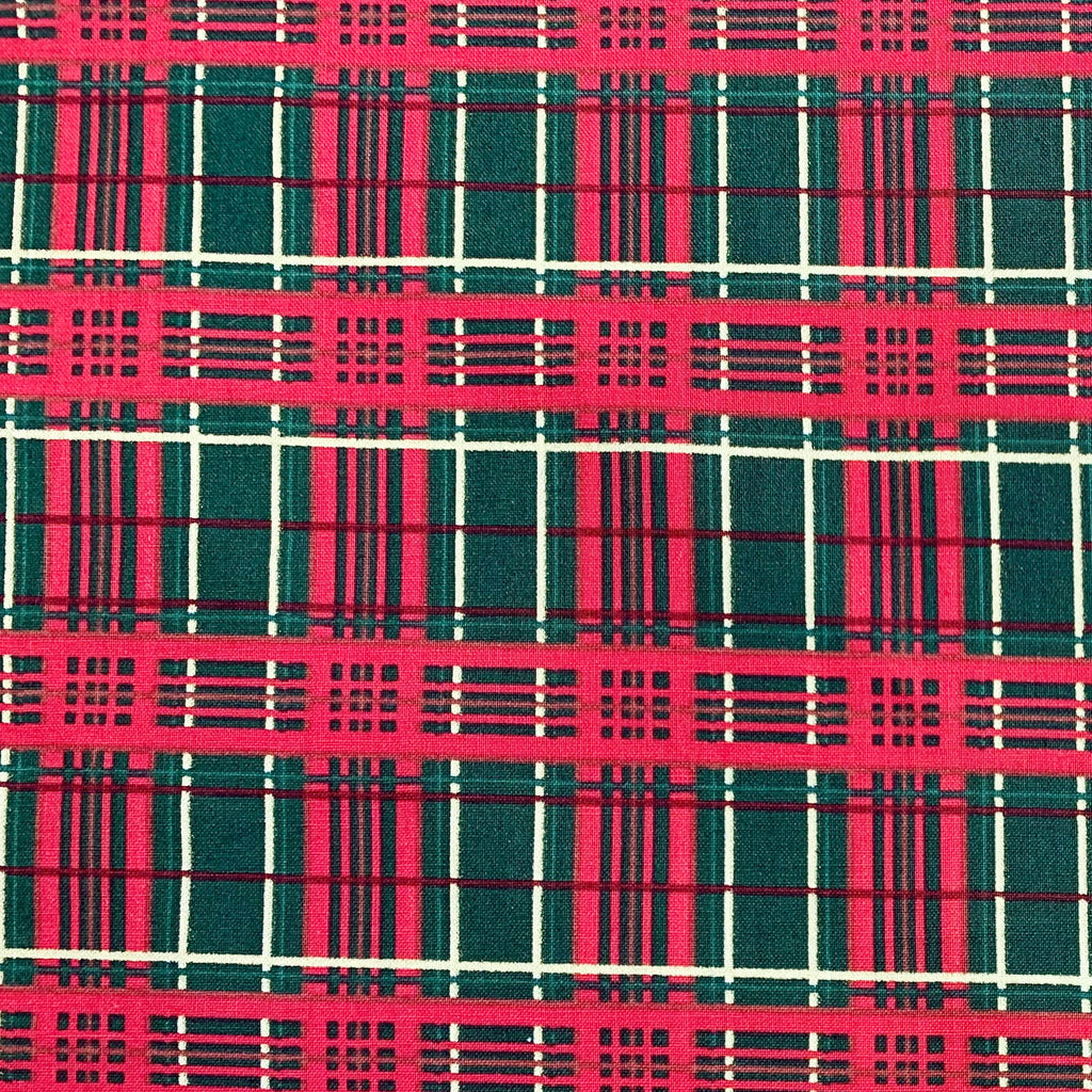 Christmas Fabric - Green Red & Metallic Gold Festive Tartan - 100% Cotton