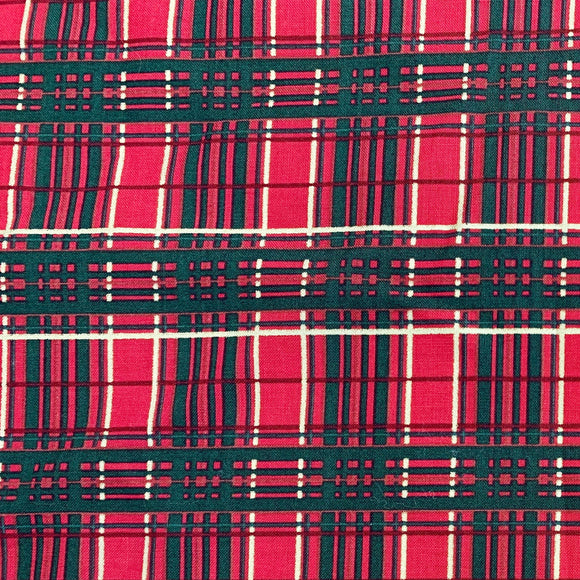 Christmas Fabric - Red Green & Metallic Gold Festive Tartan - 100% Cotton