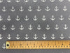 Cotton Fabric ~ White Nautical Anchors ~GREY ~ 100% Cotton Fabric