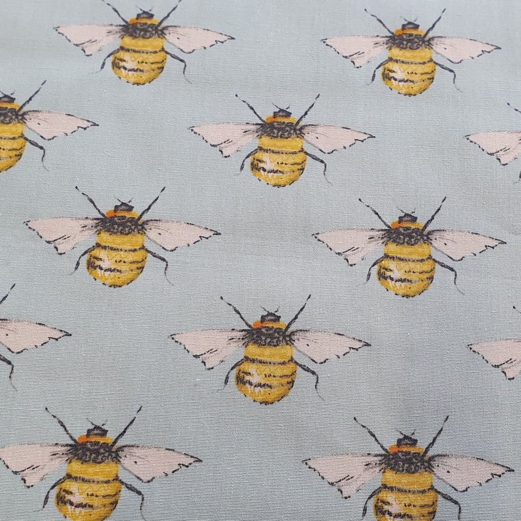 Cotton Fabric ~ Worker Bee Print on Sky Blue Background~ 100% Cotton Poplin Print