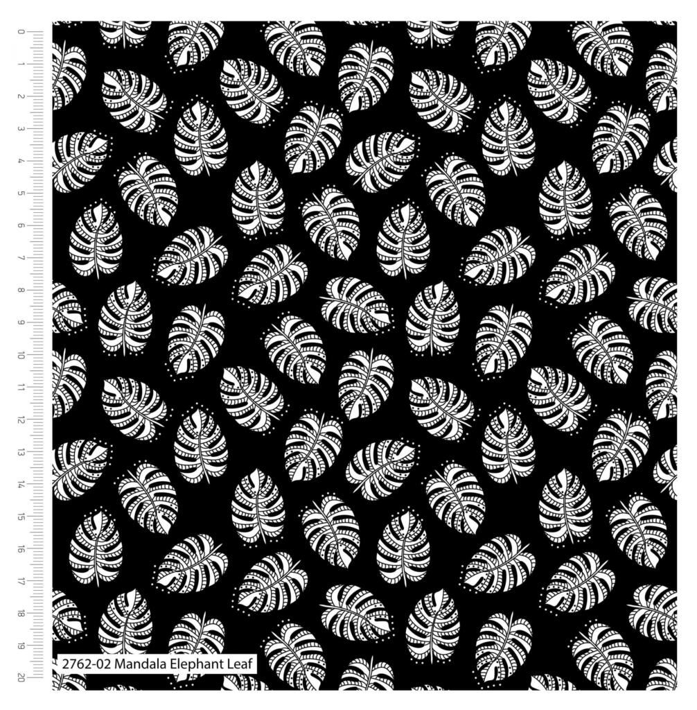 Cotton Fabric ~ Mandala Jungle White Palm Leaves on Black ~ 100% Cotton Prints