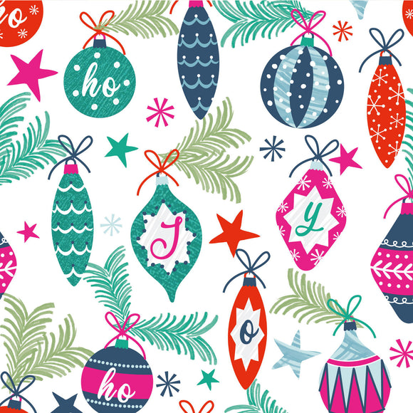 Christmas Fabric - Colourful Christmas Baubles