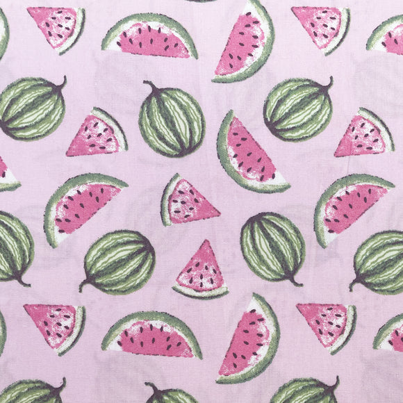Cotton Poplin Fabric - Painted Watermelons on Rose Pink