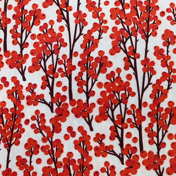 Digital Print Fabric - Redcurrant Berry Floral Print - 100% Cotton
