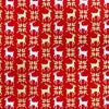 Christmas Fabric - White & Gold Scandi Reindeer on Red - 100% Cotton