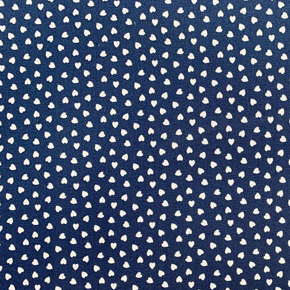Cotton Fabric - Navy Blue & White Ditsy Love Hearts