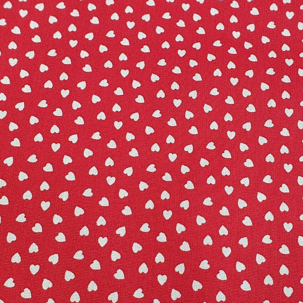 Cotton Fabric - Red & White Ditsy Love Hearts