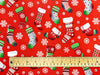 Christmas Fabric - Christmas Stockings & Snowflake on Red - 100% Cotton