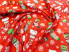 Christmas Fabric - Christmas Stockings & Snowflake on Red - 100% Cotton