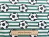 Cotton Poplin Fabric - Footballs on Green Stripe