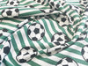 Cotton Poplin Fabric - Footballs on Green Stripe