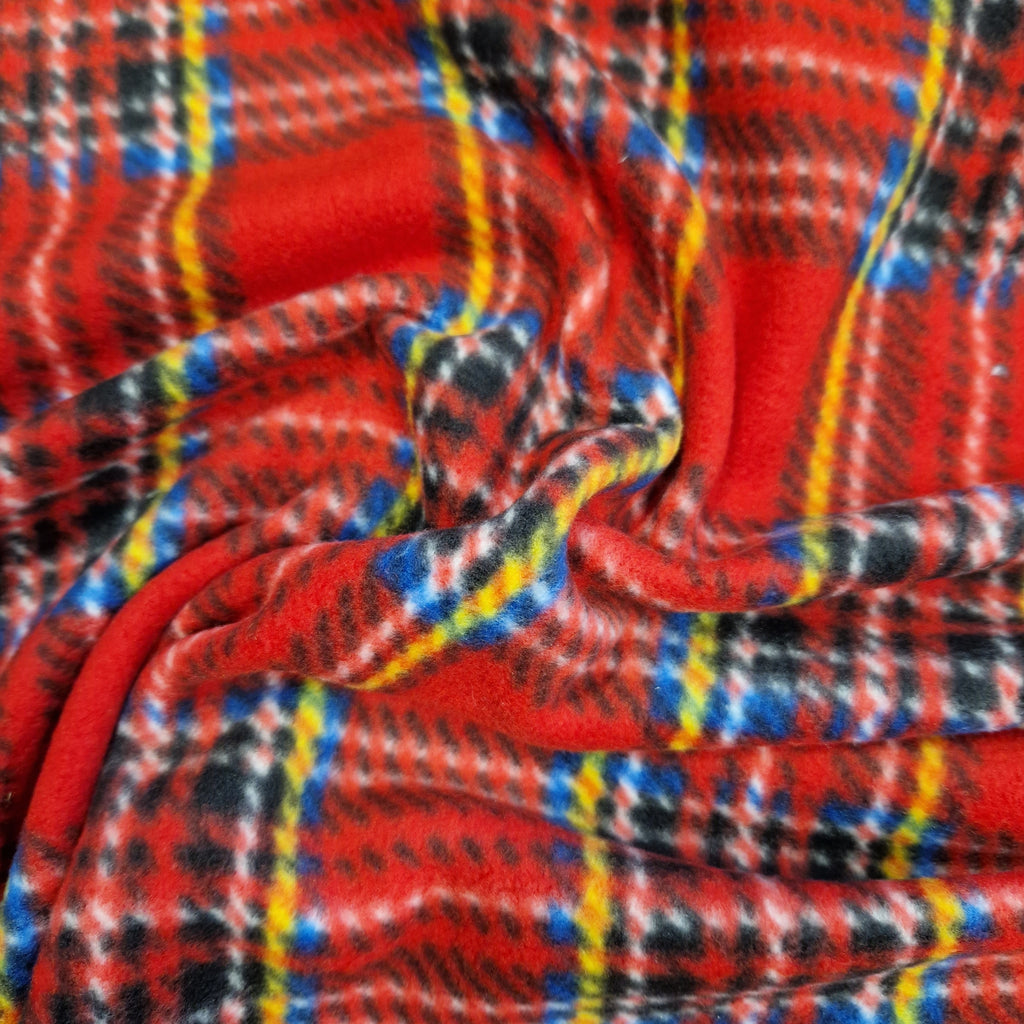 Soft Fleece Fabric - Red & Black Tartan Check - 60" wide