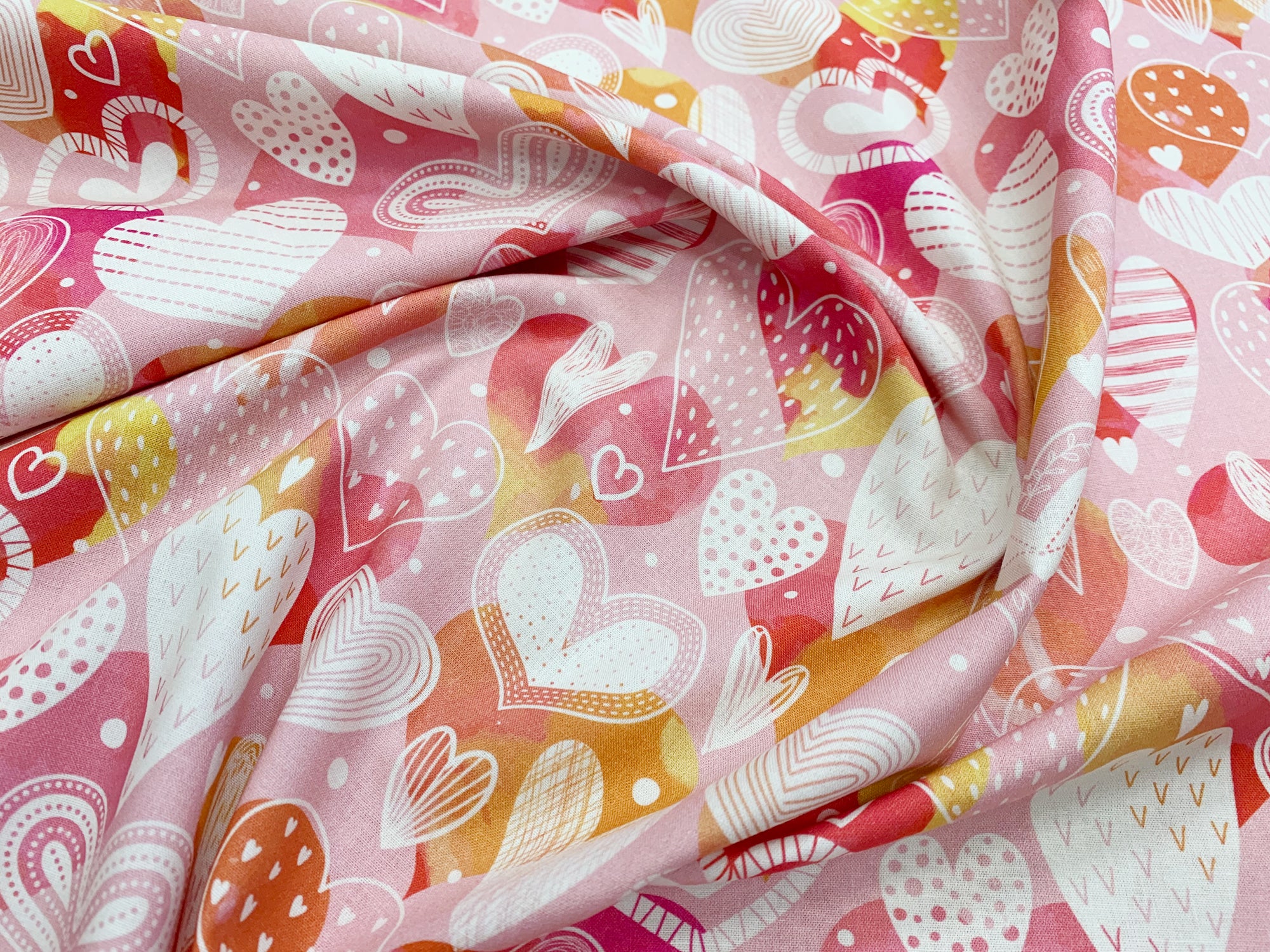 Cotton Hearts Valentine's Day Pink Love Valentine Pink White Cotton Fabric  Print by the Yard (692-266)