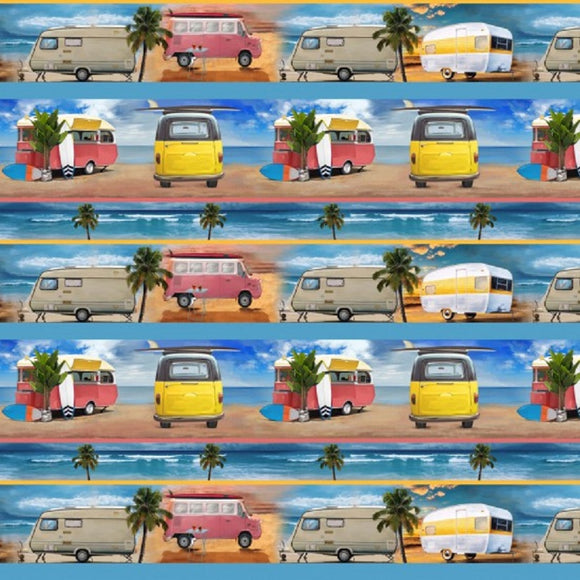 100% Cotton - Retro Camper Vans & Caravans - Nutex Fabric - 112cm wide