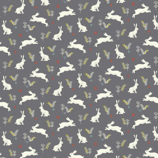 Nutex Wildwood Cotton Fabric - Cute Grey Hare Print