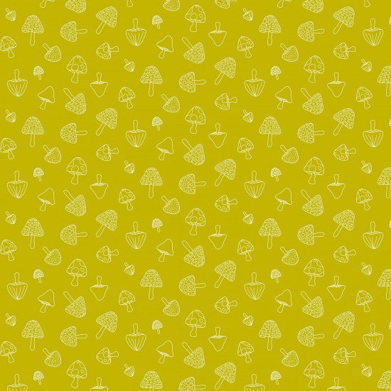 Nutex Wildwood Cotton Fabric - Ochre Mushrooms Print