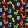 100% Cotton - Happy Paws - Multi Cats on Black - Nutex Fabric