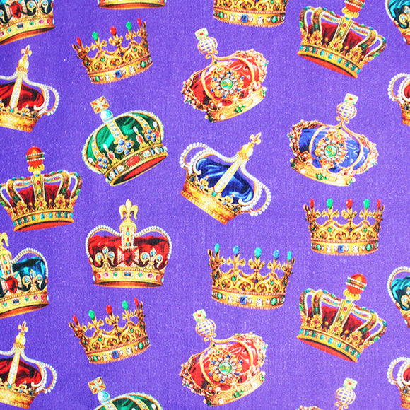 Coronation Fabric - Royal Crowns on Purple - 100% Cotton