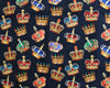 Coronation Fabric - Royal Crowns on Black - 100% Cotton