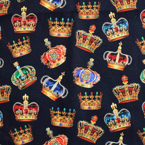 Coronation Fabric - Royal Crowns on Black - 100% Cotton