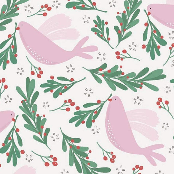 Christmas Fabric ~ Turtle Doves, Leaves & Berries ~ Cotton Prints