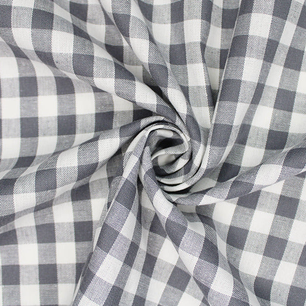 Grey & White Gingham 1cm Check Cotton Fabric