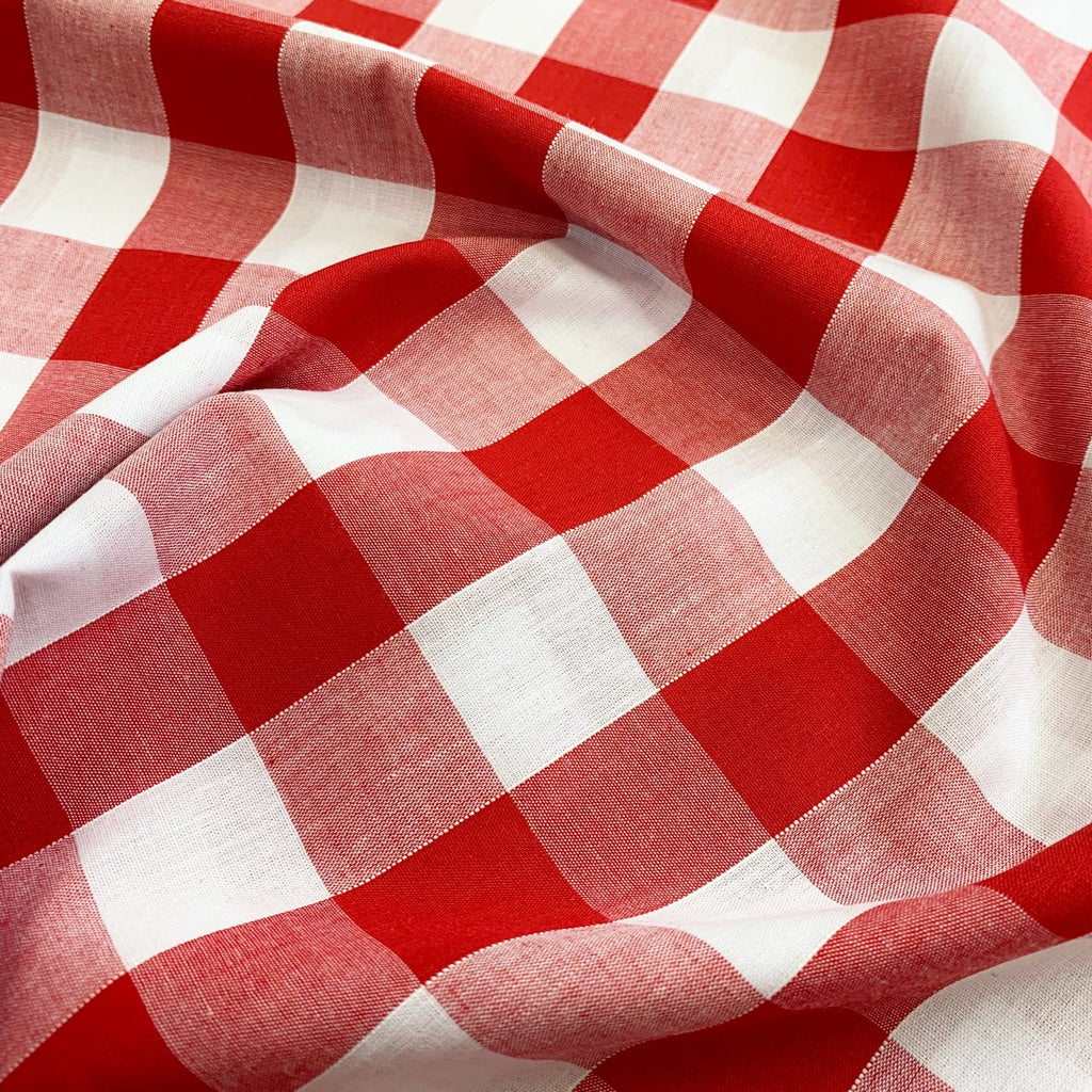 Red & White Gingham 1" Check Polycotton Fabric