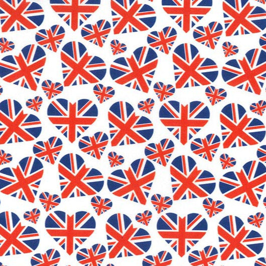 Coronation Fabric - Love Heart Union Jack Flag - 100% Cotton