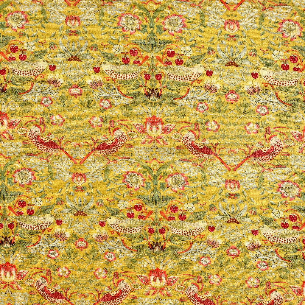 William Morris - Strawberry Thief - Ochre  - Cotton Fabric