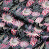 Cotton Fabric - Floral Print - Pink & Purple Protea Flowers on Black