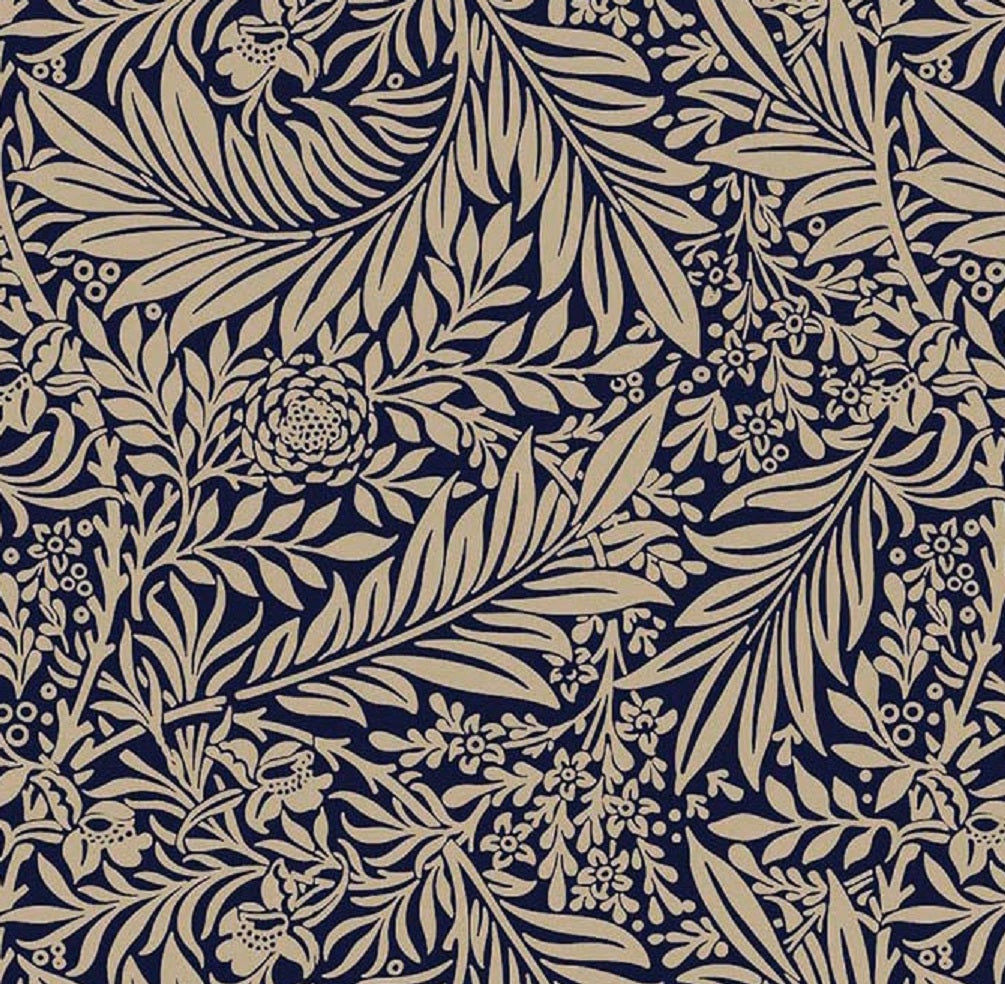 William Morris Fabric Larkspur Navy Blue Cotton Fabric House of