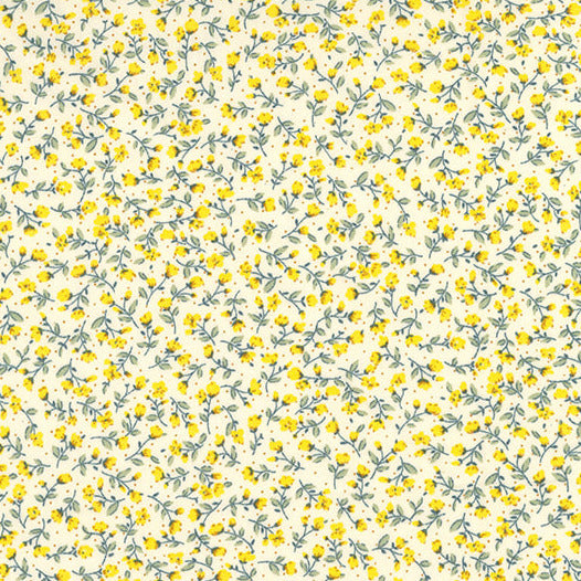 Floral Fabric ~ Ditsy Floral Print ~ Lemon ~ 100% Cotton Poplin Fabric