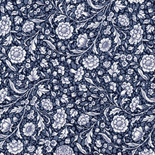 100% Cotton Poplin - Navy Blue & White Medium Floral Print (CP0722NAV)